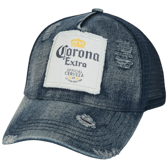 Corona Extra Label Patch Distressed Dark Denim Adjustable Hat