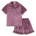 thumbnail image 4 of 2Pc Pajamas For Girls Set Shorts Boys Summer Outfits 2026 Satin Button Down Set Silk Short Sleeve Lounge Sets With Ruffle Shorts Halloween Clothes Sleepwear Nightwear Birthday Graduation Gifts 4-14Y, 4 of 4