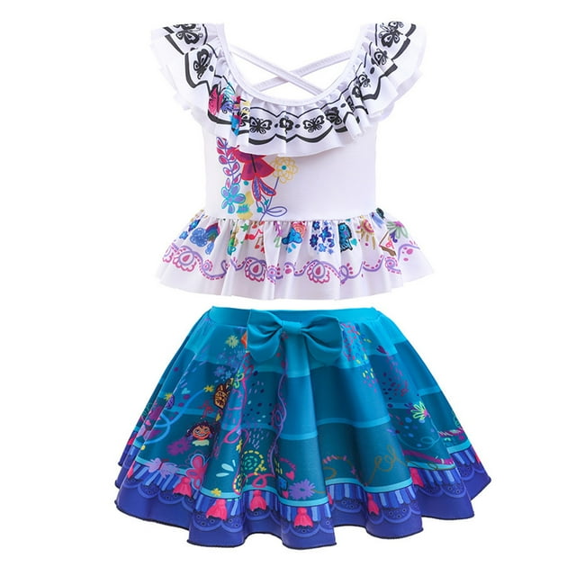 Maillot de Bain Mirabel pour Filles Encanto Enfants Col Rond Sans Manches Imprimé Mode Nœud Maillot de Bain Deux Pièces