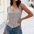 thumbnail image 5 of Women Plaid Tank Top Summer Business Casual Sleeveless Button Down Shirts Slim Fit Gingham Tops Gray, 5 of 6