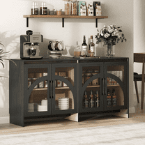 JOINICE Buffet Cabinet with Adjustable Shelves and Glass Doors,for Living Room,Kitchen,Dining Room,Entryway,Black