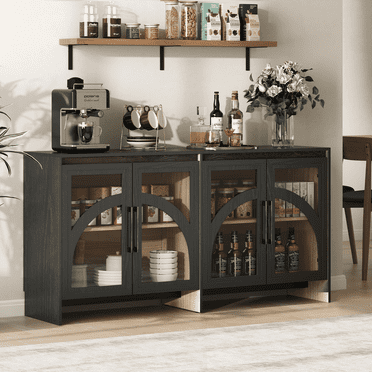 JOINICE Buffet Cabinet with Adjustable Shelves and Glass Doors,for Living Room,Kitchen,Dining Room,Entryway,Black