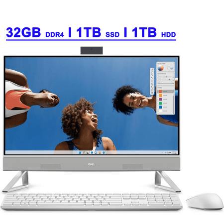 Dell Inspiron 24 5420 Premium All-in-One Desktop 23.8" FHD AIT Touchscreen Intel 10-core i7-1355U 32GB DDR4 1TB SSD + 1TB HDD USB-C HDMI Pop-up FHD RGB Camera Waves MaxxAudio Pro Win11 White