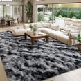 thumbnail image 3 of Janvonne 8x10 Fluffy Area Rug for Bedroom Living Room, Soft Fuzzy High Pile Shaggy Carpets for Nursery Kids Room Dorm, Home Decor, Tie-dye Stripes in Black and Grey, 3 of 8