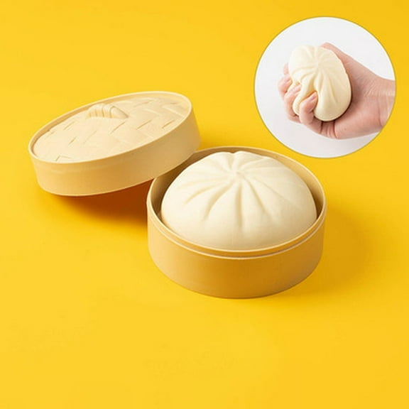 Giant Yellow Dumpling Squishy Toy with Mini Steamer, Jumbo Stress Relief Fidget for Adults, Party & White Elephant Gifts Under 10 Dollars