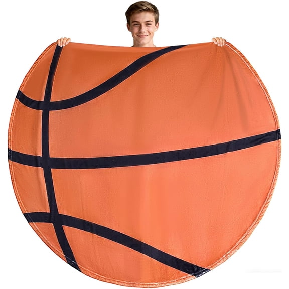 60" Round Sports Blanket for Kids,Throw Blankets for Bed,Fleece Basketball Soccer Baseball Football Softball Blankets for Sport Lovers Teens Adults Basketball Team Gifts Birthday (Basketball)