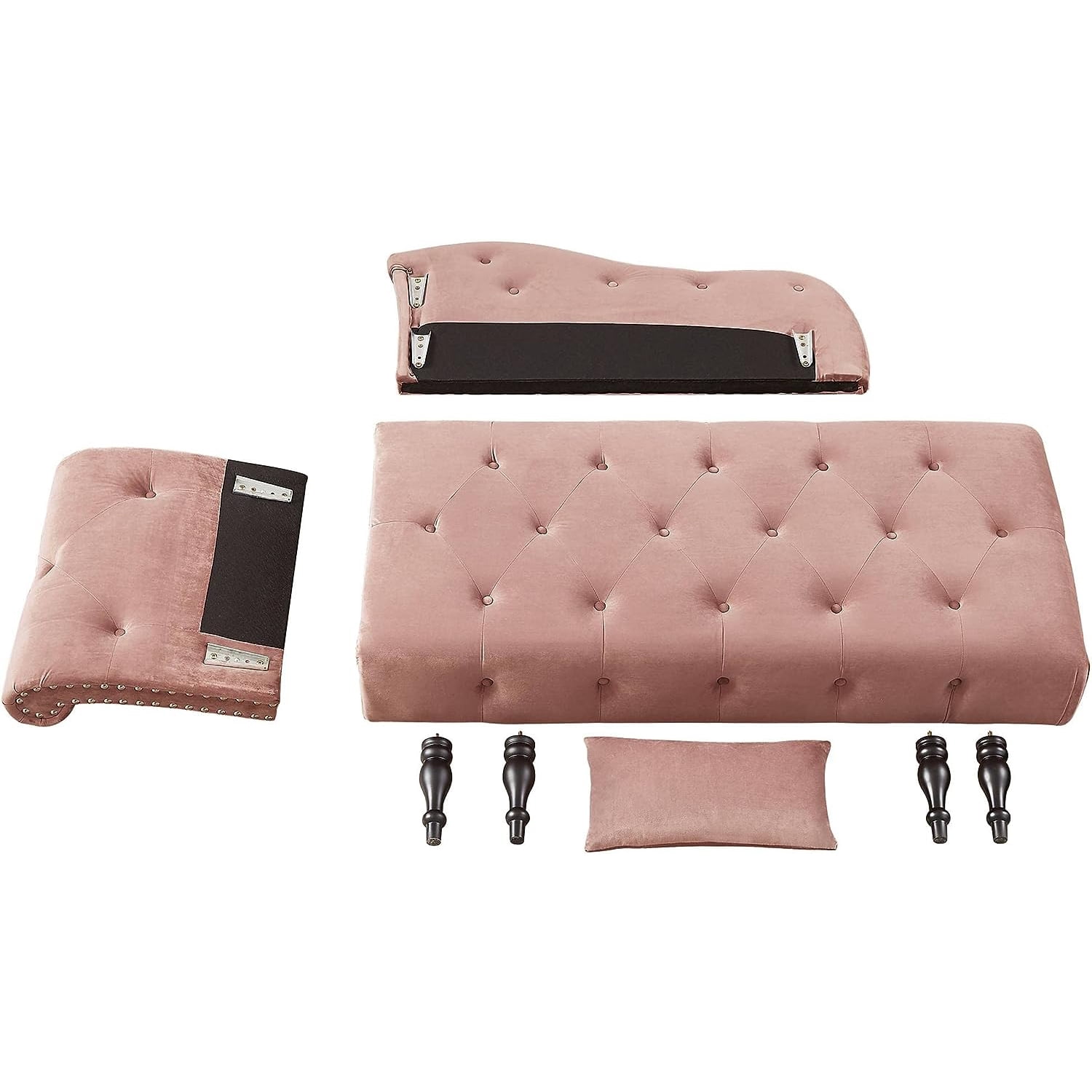 Miniyam Velvet Chaise Lounge, Tufted Accent Chaise Chair with Pillow for Living Room Bedroom, Pink