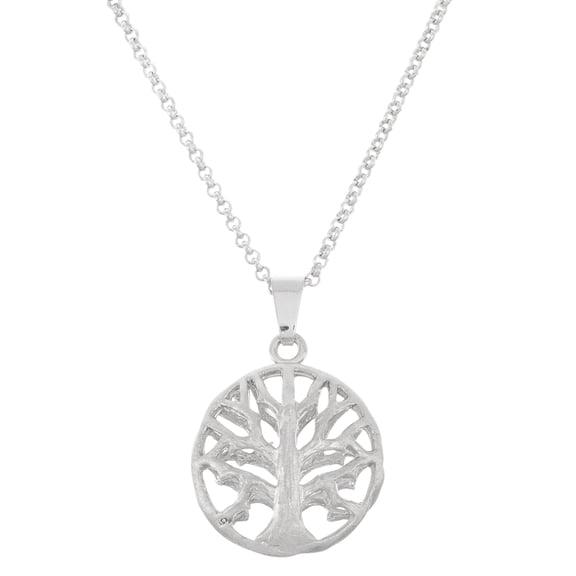X & O Silver Plated 20mm Round Tree of Life Pendant Necklace