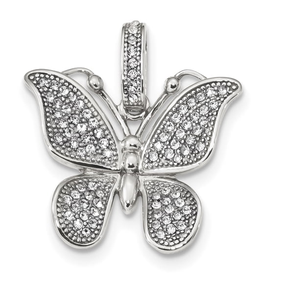 Sterling Silver Polished Swarovski Crystal Butterfly Pendant QC9231 (30mm x 24mm)