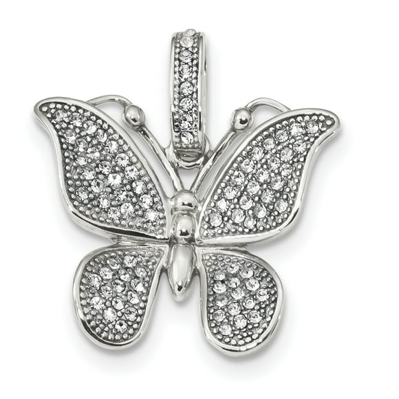 Sterling Silver Polished Swarovski Crystal Butterfly Pendant QC9231 (30mm x 24mm)