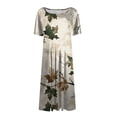 thumbnail image 4 of bbyeadc Women's Summer Dresses 2025 Loose Casual Mid-Length Dresses Vintage Short Sleeve Crewneck A Line Dress Beach Floral Print Flowy Sundresses with Side Pocket, Khaki M, 4 of 5