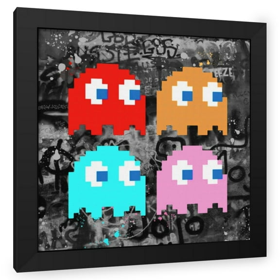 Stephen Chambers 20x20 Black Modern Wood Framed Wall Art Titled - Pacman Ghosts