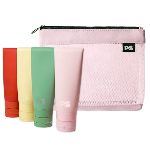 Popsugar Travel Bottles Set - 5 Pack Compact Leak-Resistant Silicone Travel Bottles for Toiletries