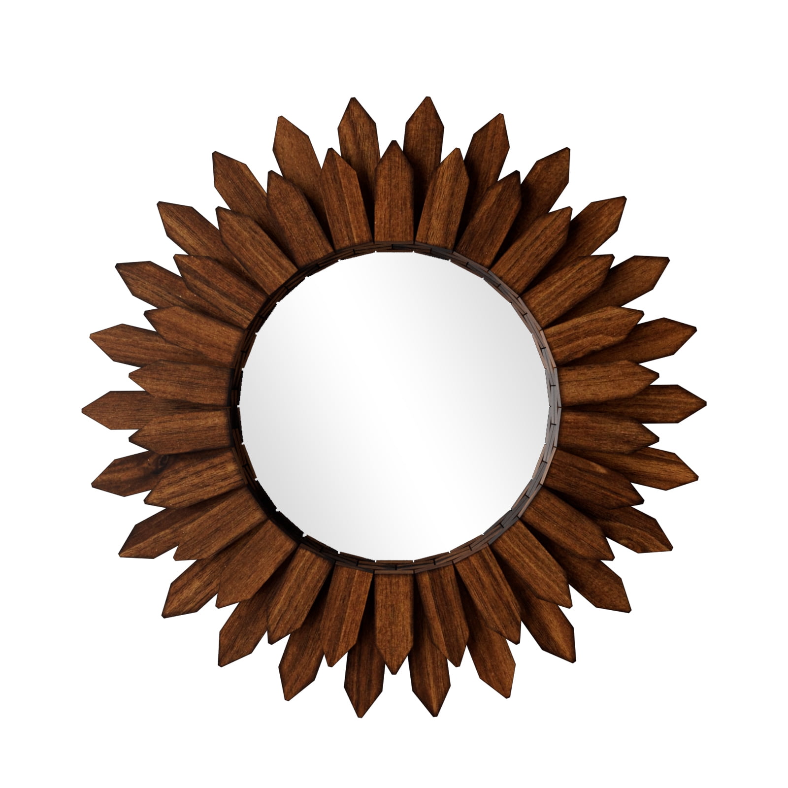 Easy4Home 20" Rustic Wood Mirror Wall Decoration Hanging Round Mirror,Dark Brown