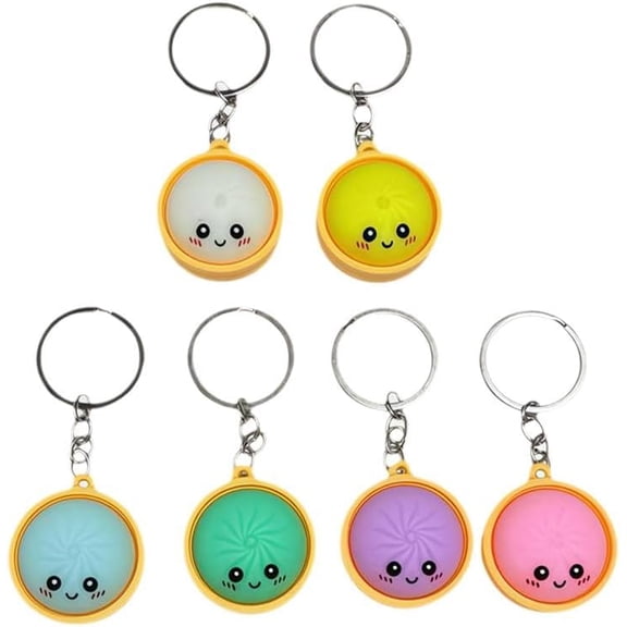 Fidget Dumpling Keychain, Cute Bao Bun Squeeze Toys for Backpack Bags Decor, Soft Stress Relief Charms,6,Random