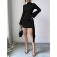 thumbnail image 4 of Women Casual Mini Dress Bell Long Sleeve Boat Neck Tie Waist Bodycon Dresses Knitted Party Black S, 4 of 9