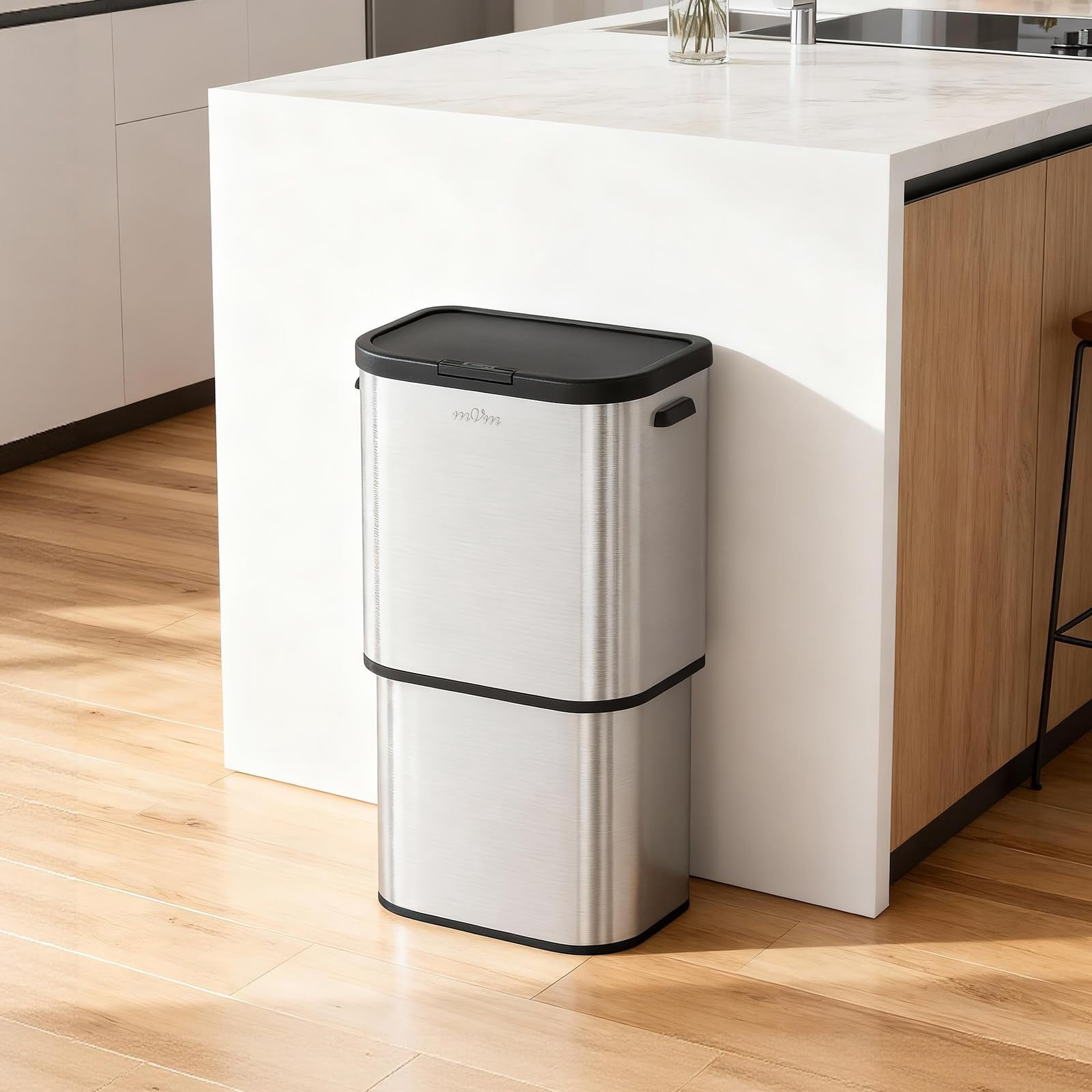 mVm 16 Gal Kitchen Trash Can, Touch Top Large Garbage Can (Silver)