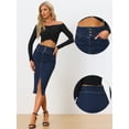 thumbnail image 2 of DARING DIVA Women's Denim Split Hem Pencil Jean Midi Skirts XS Dark Blue, 2 of 6