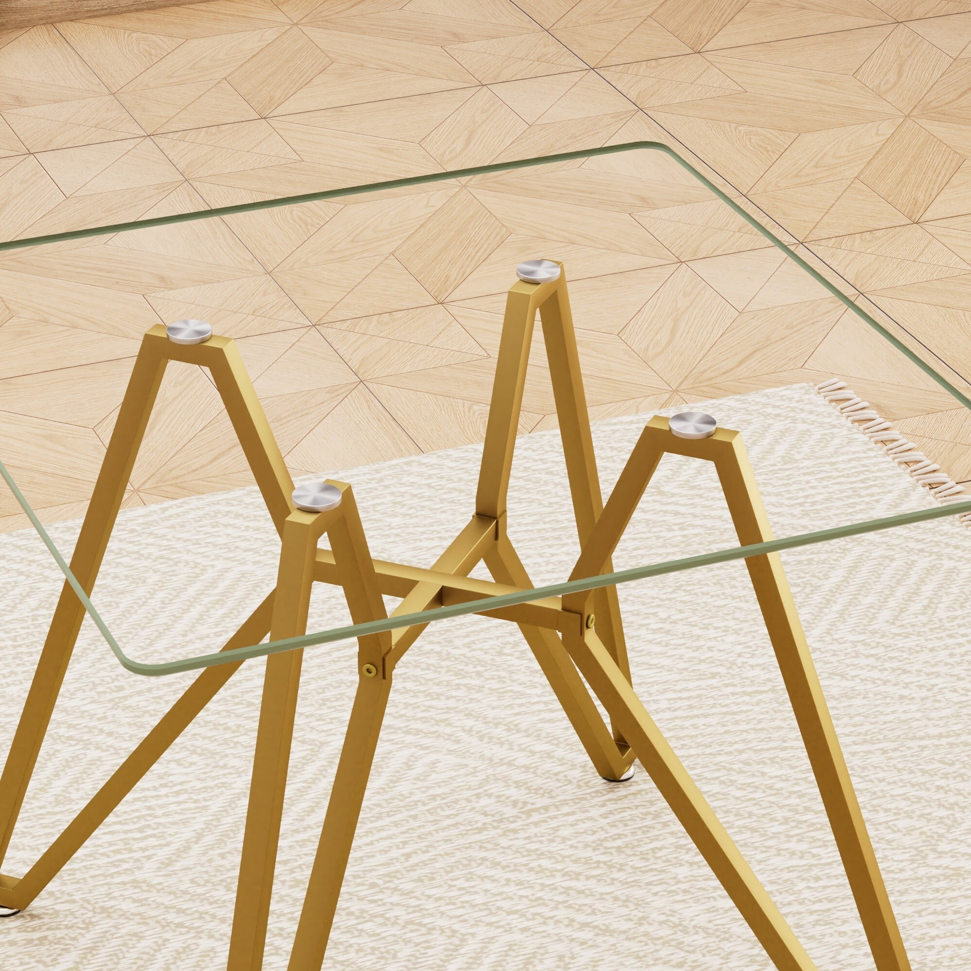 AENKYO 35.4'' Modern Glass Dining Table, Square Tempered Glass Top with Metal Legs, Small Kitchen Table for Home, Gold