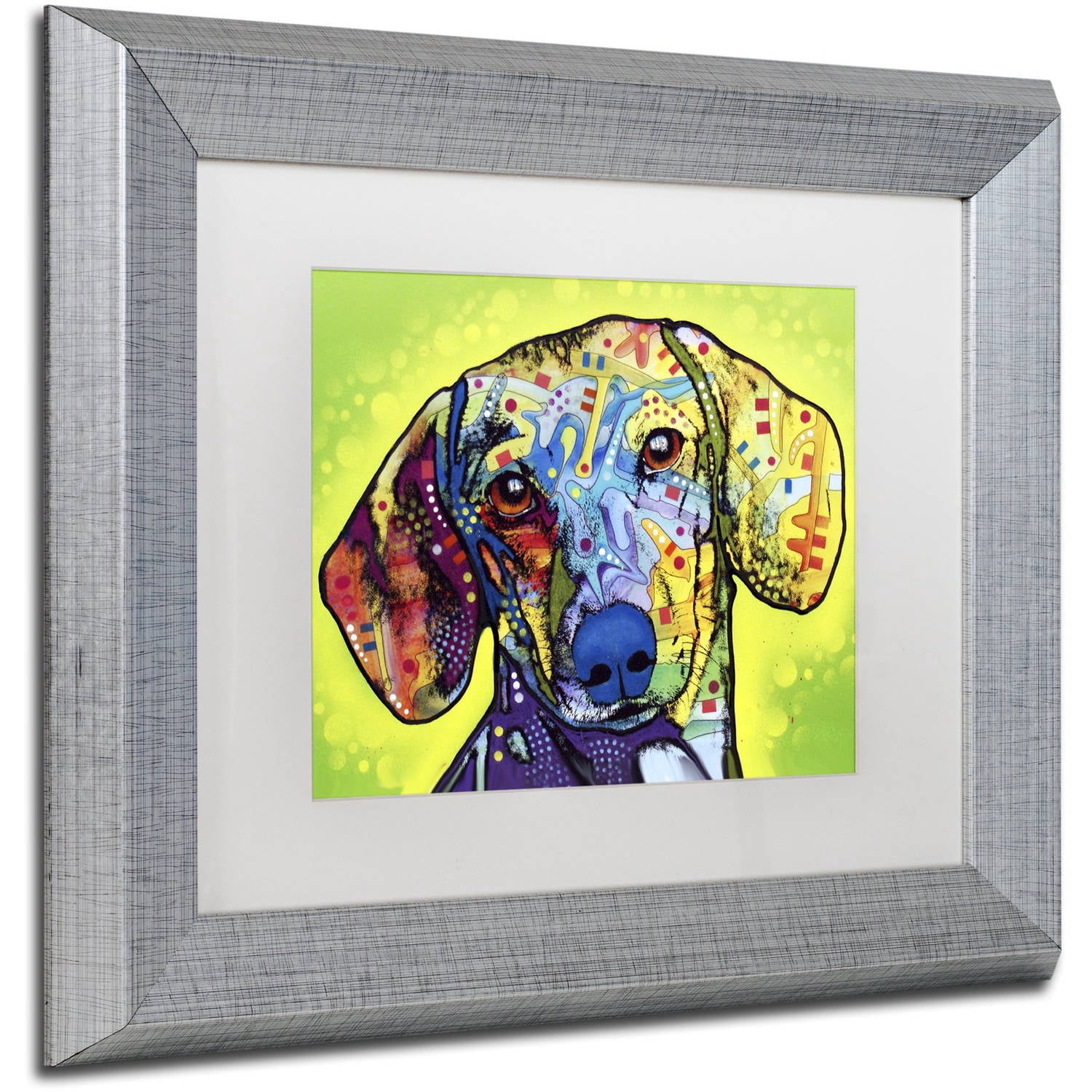 Trademark Fine Art "Dachshund" Canvas Art by Dean Russo, White Matte, Silver Frame