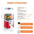 thumbnail image 6 of CYFW 2026 New 16"H Gumball Machine Vending Coin Bank Vintage Candy Dispenser Pc Red, for Kids, Home Decor, Office, Party Favors, Gift Ideas, Nostalgic Decoration., 6 of 8