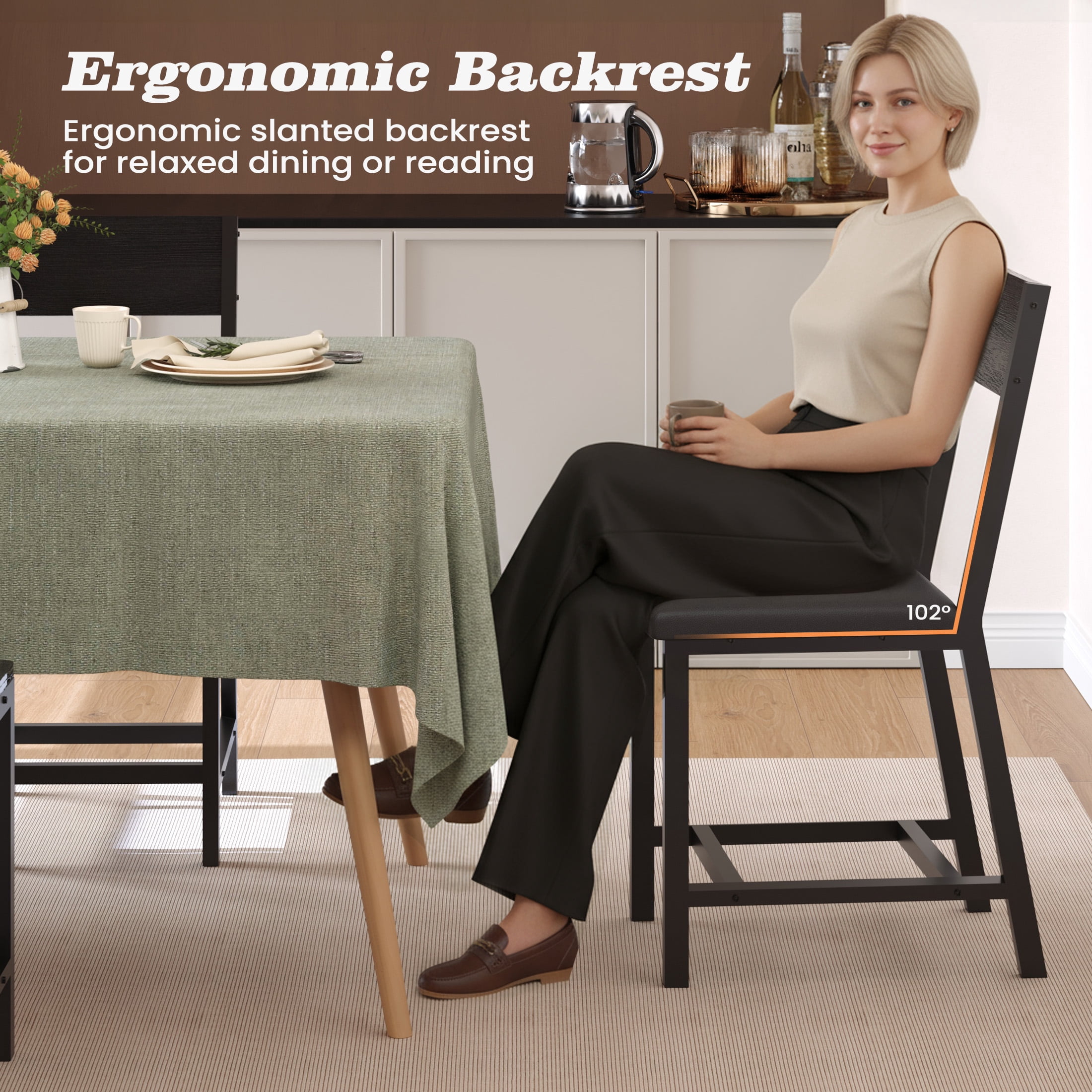 Gelloan Dining Chair Set of 2, Rustic Wood Chairs with Metal Steel Frame and Cushion Seat, Modern Farmhouse Chair for Kitchen, Bedroom, Living Room,Black
