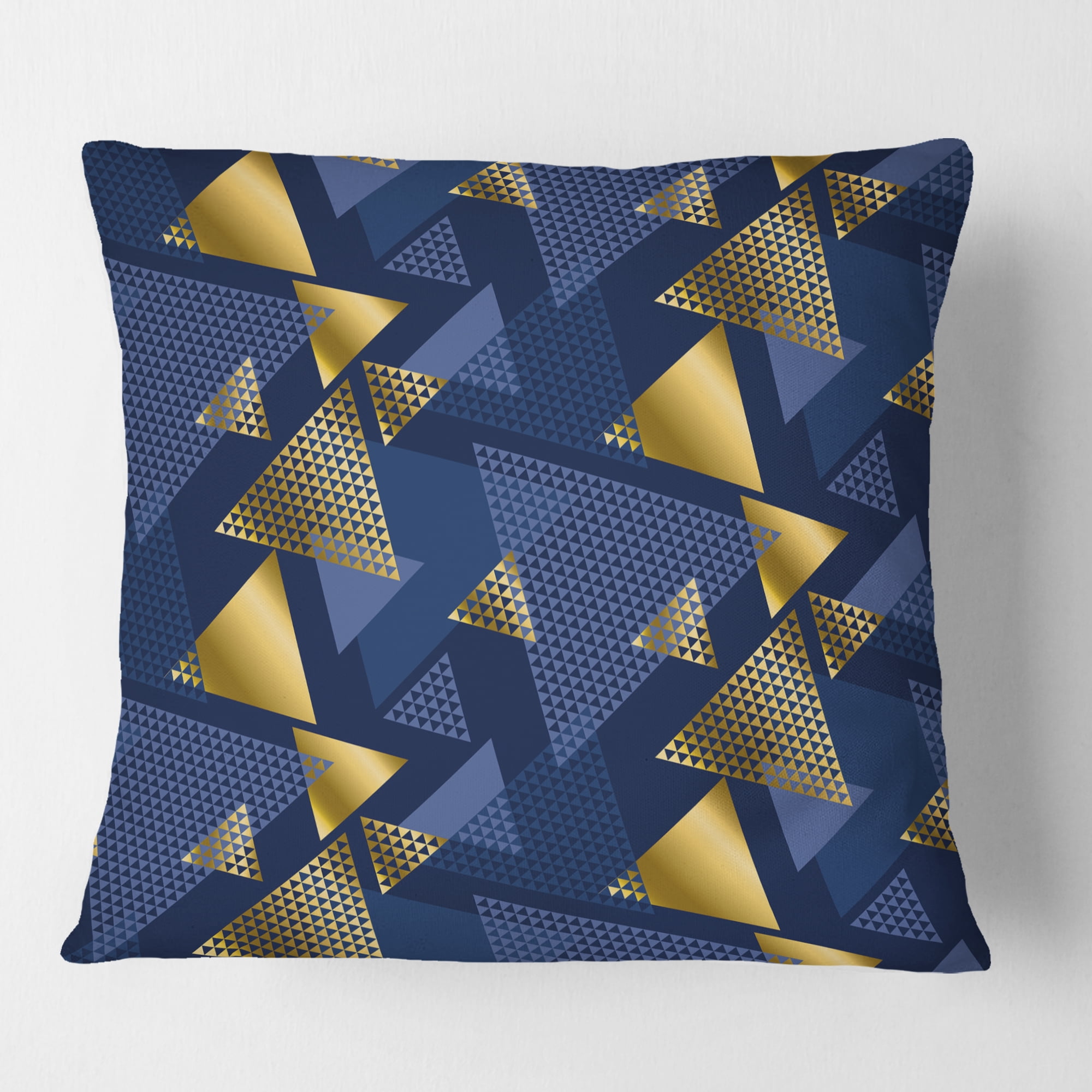Designart Retro Luxury Waves In Gold And Blue IX' Mid-Century Modern Throw Pillow - 16x16