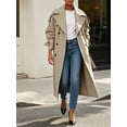 thumbnail image 3 of Womens Oversized Long Trench Coat Double Breasted Lapel Windproof Overcoat with Belt, 3 of 6