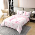 thumbnail image 3 of Pink Bow Full Size Cotton Duvet Cover,Princess Style Bowknot Love Hearts Girly Fairy Quilt Cover(No Filler),Initial Letter L Chic Romantic Comforter Cover Adults Bedroom, 3 of 6
