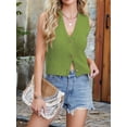 thumbnail image 6 of Women Summer Sweater Vest Sleeveless V Neck Button Up Cardigan Waffle Knit Tank Tops Spring Clothes Green L, 6 of 9