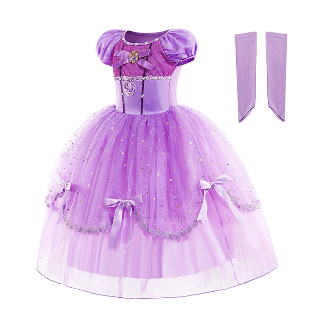 Vestido de Princesa Sofía para niñas, manga abullonada de fantasía, vestidos de fiesta con cuentas florales, disfraz de Princesa Sofía para Halloween Fivean unisex