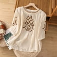 thumbnail image 2 of frariair Women's Boho Embroidered Cotton-Linen Blouse For Summer Vacations Beige, 2 of 9