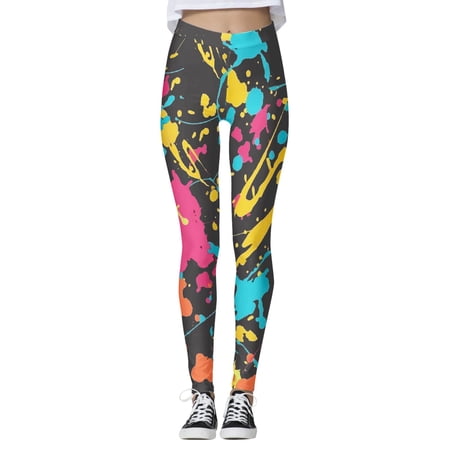 Bibifish Women s Yoga Pants Paint Black Base Colorful Ink Splash Pattern High Waist Yoga Pants Breathable Art Class Casual Edgy Leggings