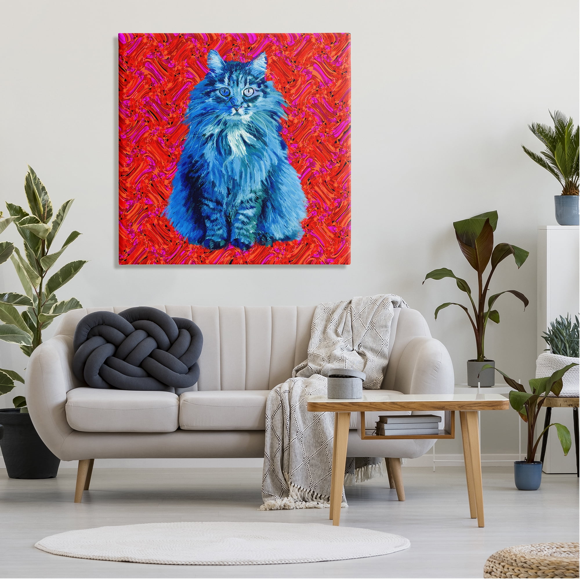 Stupell Industries Modern Pop Design Bold Red Blue Longhair Cat, 36 x 36, Design by Lynnda Rakos