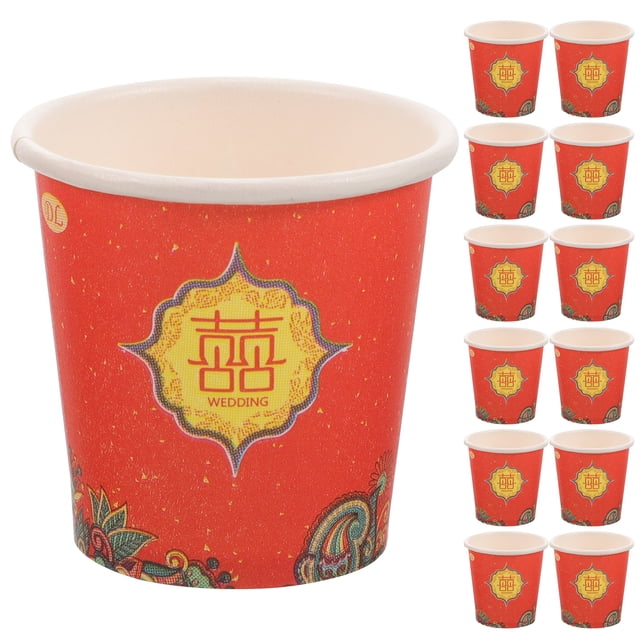 Miangastore 100pcs Paper Cup Chinese Style Paper Tea Cup Disposable Wedding Drinking Cups