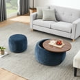 thumbnail image 2 of Round Storage Ottoman, 2 in 1 Function, Work as End table and Ottoman,with small seat,Dark blue(25"x25"x14.7"), 2 of 9