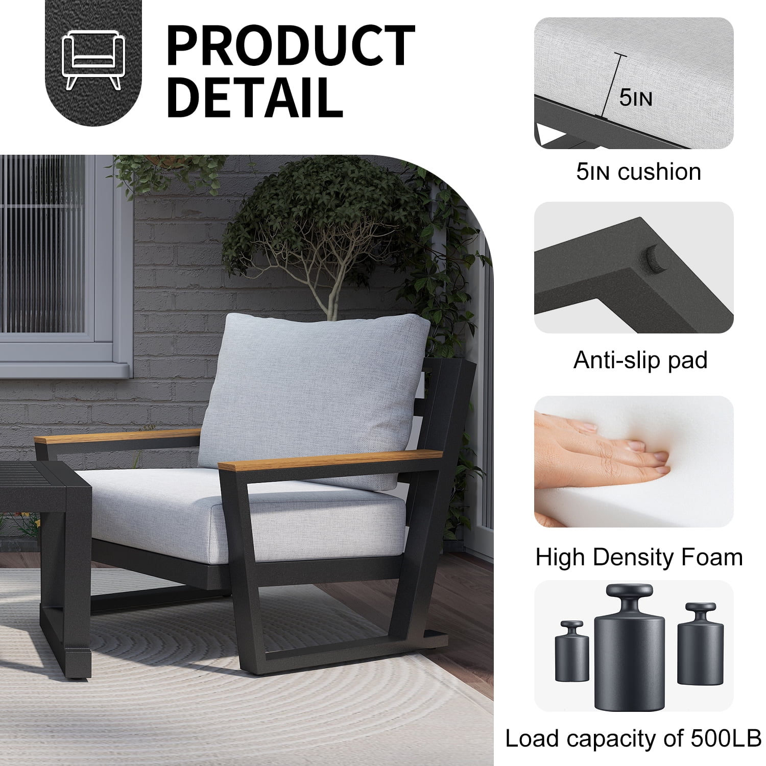 Aluminum Outdoor Sofa,5 Seats Modern Patio Furniture Set,Sectional Sofa Conversation Set with Coffee Table, Upgraded Washable Cushions for Garden Backyard,Grey