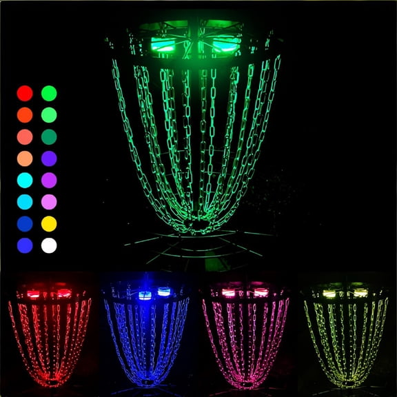 2-Pack LED Disc Golf Basket Lights with RF Remote, Magnetic Attachment, Multi-Color Modes, Waterproof, Night