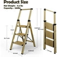 thumbnail image 6 of 3 Step Ladder, Portable Folding Ladder with Wide Pedal, Lightweight Aluminum Step Stool with Convenient Handgrip, 330 lbs Capacity Stepladder for Home, Office - Gold, 6 of 16