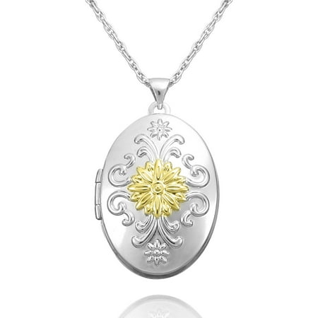 Precious Moments 2-Tone Sterling Silver Cross with Scrollwork Locket Necklace, 18
