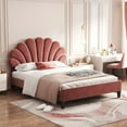thumbnail image 3 of Full Size Upholstered Platform Bed with Flower Headboard,Velvet Bed Frame for Kids Boys Girls,Bean Paste Red, 3 of 7