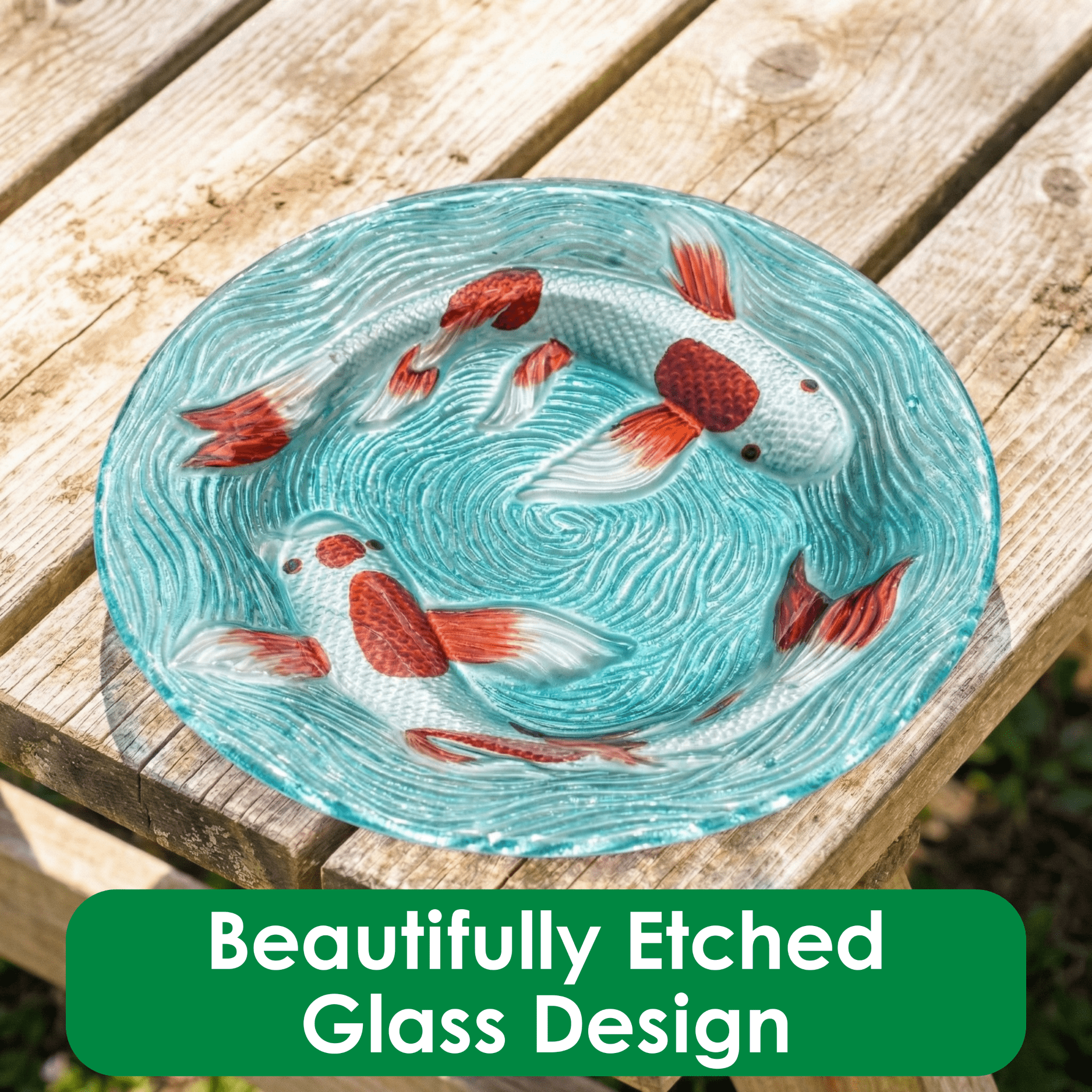 Songbird Essentials Outdoor Bird Bath, Hanging Glass Birdbath, Koi Pond 13in Round