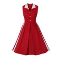 thumbnail image 1 of Vestido de mujer sin mangas con cuello en V, cintura alta retro, colores contrastantes, solapa empalmada Fridja  hj4532, 1 of 8