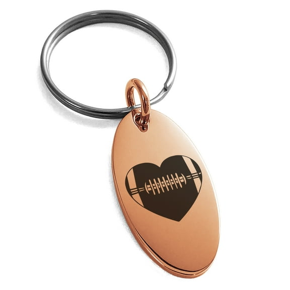 Stainless Steel Love Football Heart Engraved Small Oval Charm Keychain Keyring