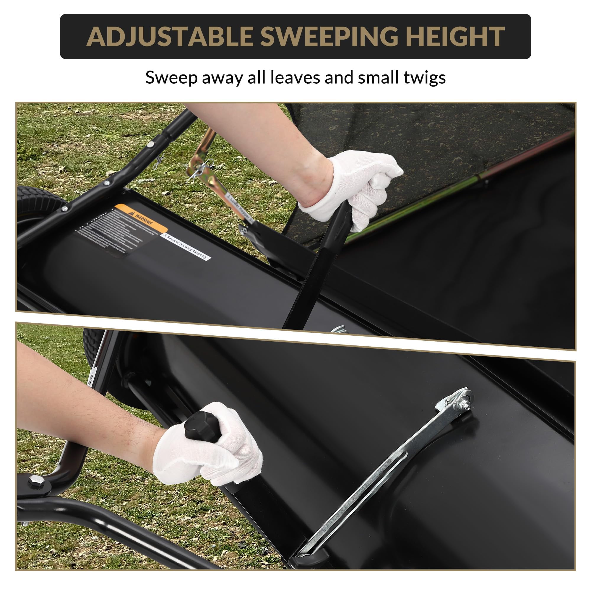 42" Tow-Behind Lawn Sweeper - Heavy-Duty Leaf & Grass Collector with Adjustable Height & Dumping Rope Design for Easy Debris Pickup