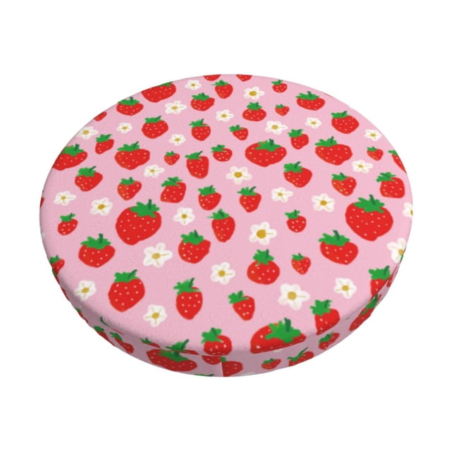 Balery Hand Drawn Strawberry Fundas de asiento para taburete de bar redondo de tela de terciopelo ajustables que protegen de arañazos y manchas para sillas de 14 a 17 pulgadas.-14 inch