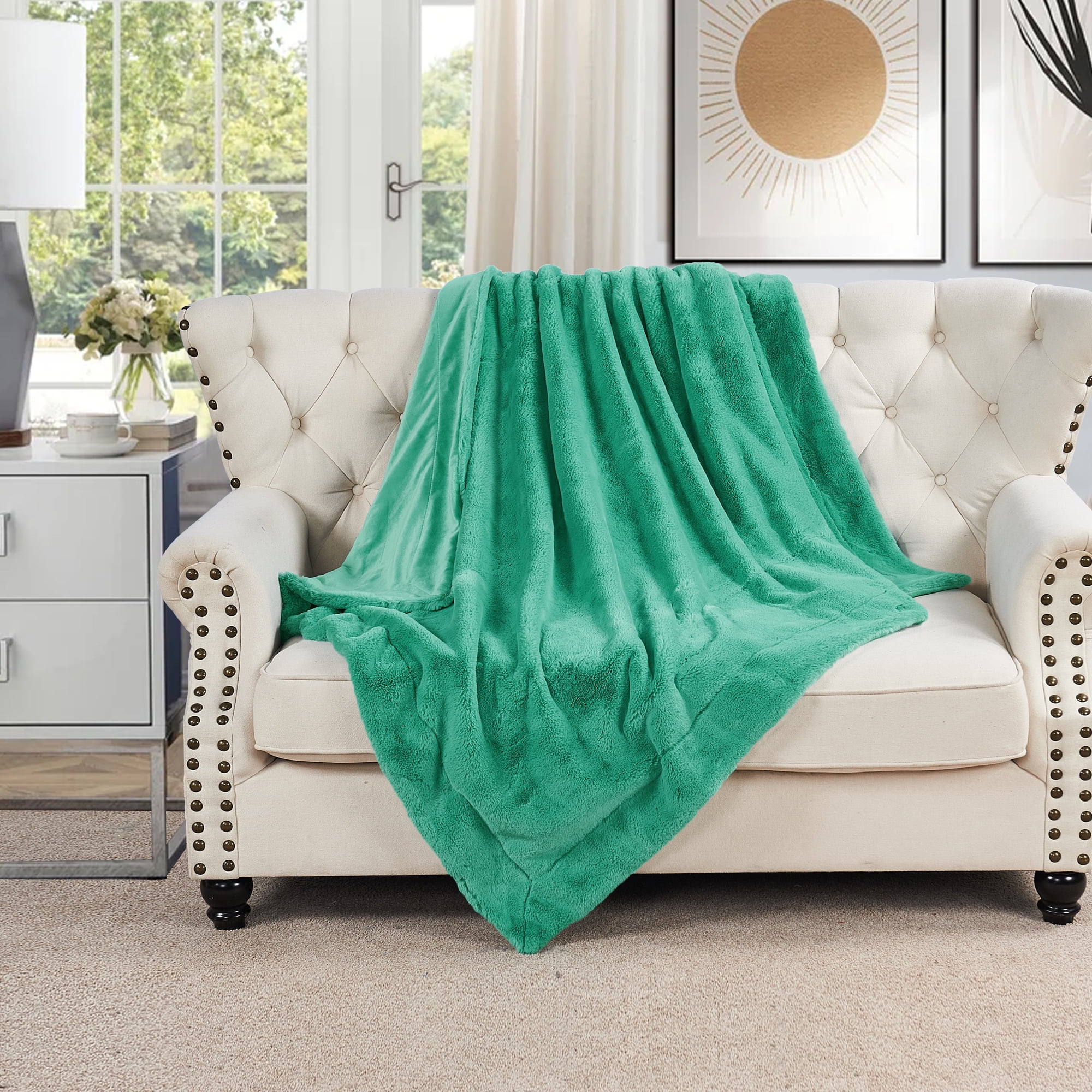 Home Soft Things Faux Fur Throw Blue Turquoise 50'' x 60