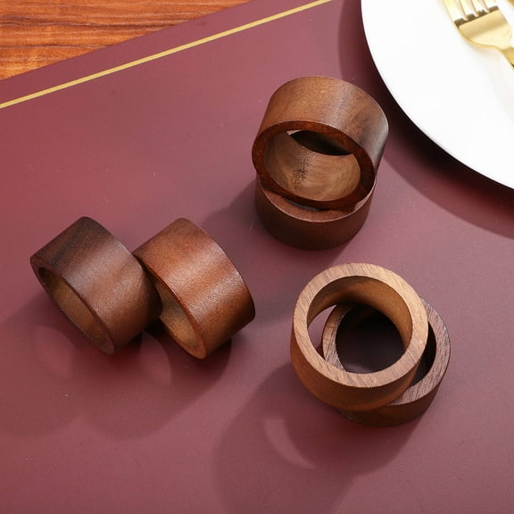 LIFKOME Wooden Napkin Rings Set for Decor 6 Pcs Brown Napkin Holders for Cloth Napkins Wedding and Dinner Table