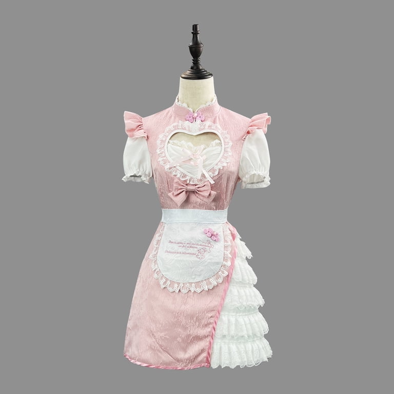 Wyobums Women's Girl'S Cute Dresses Plus Size Maid Dress Japanese Style  Sweet High Waist Short Sleeve Knee Length Party Swing Cute Dresses D-Pink -  Walmart.com