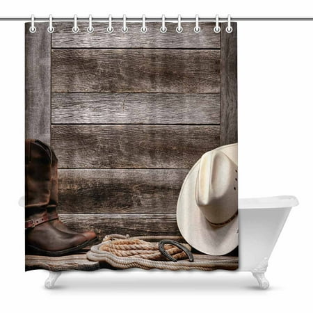 Mkhert Cowboy Hat Western Lariat Lasso And Roper Leather Boots Home Decor Waterproof Polyester Bathroom Shower Curtain Bath Decorations 66x72 Inch